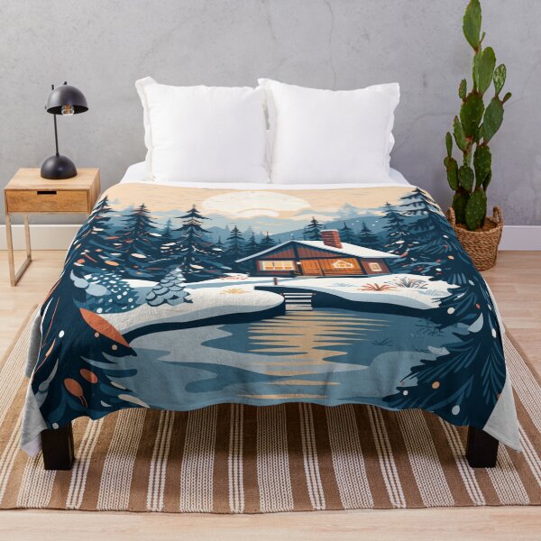 Item preview, wood house nestled among snow-covered trees designed and sold by MOA-trends.