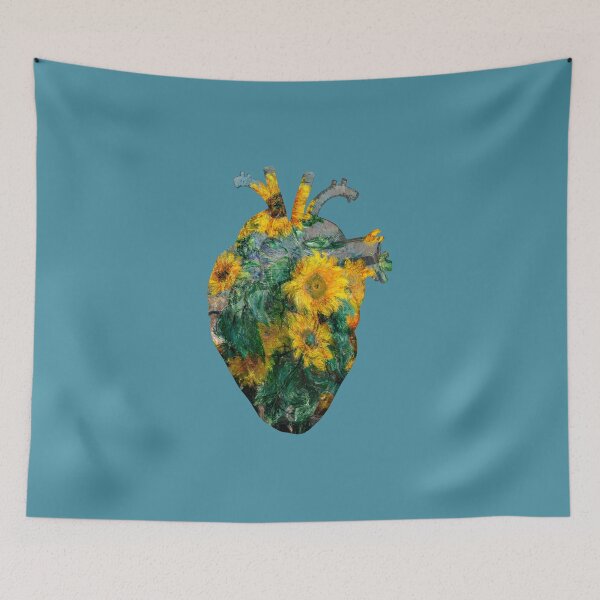 Item preview, Heart in Full Bloom: Monets Sunflowers, anatomy heart illustration designed and sold by EmeraldeaArt.