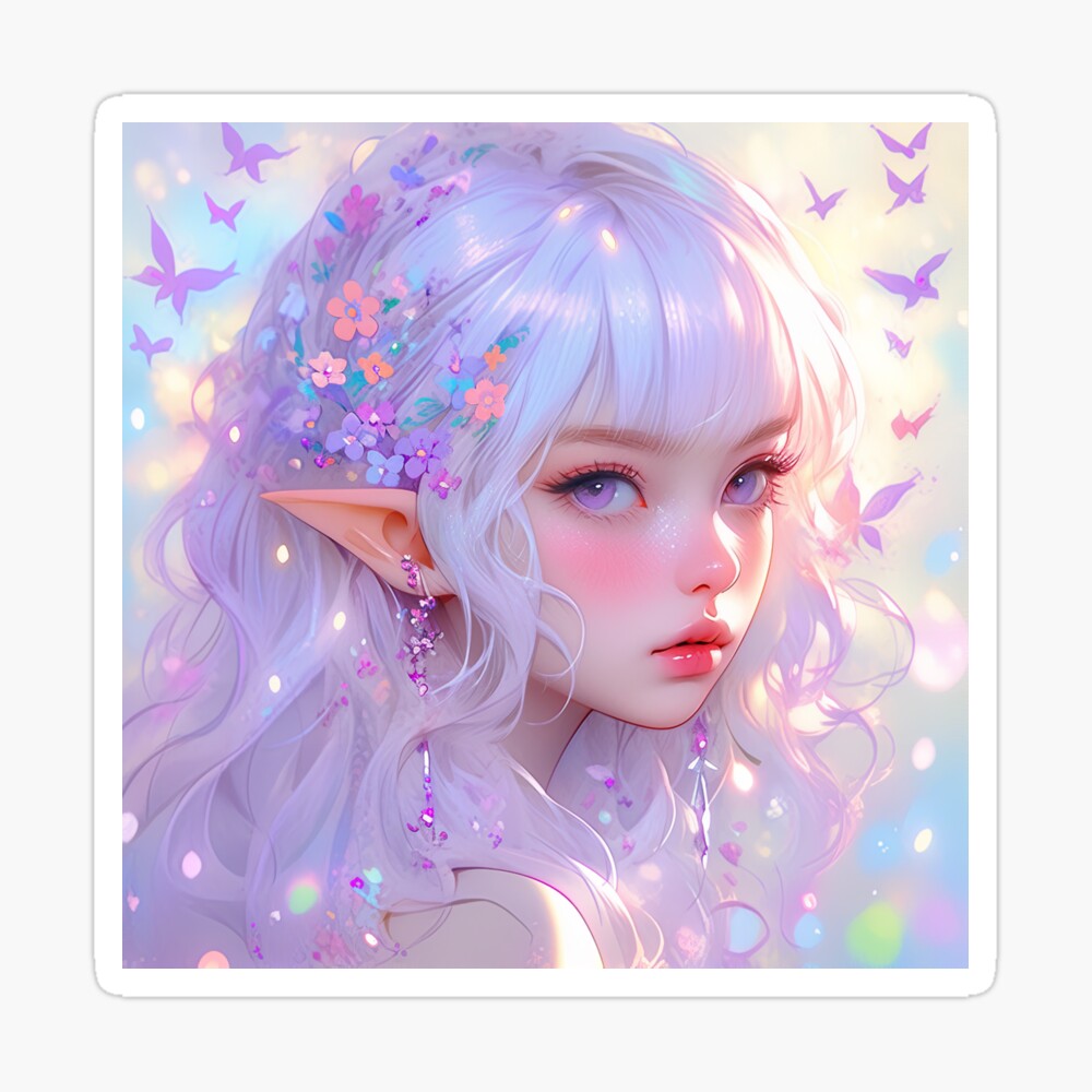 Soft Pastel Purple Floral Nature Elf Anime Girl