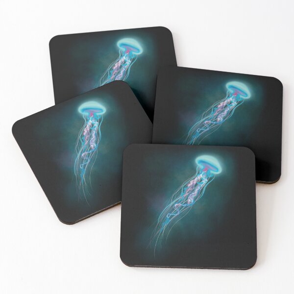 Item preview, Bioluminescent colorful glowing pink and blue Jellyfish designed and sold by emilymustsell.