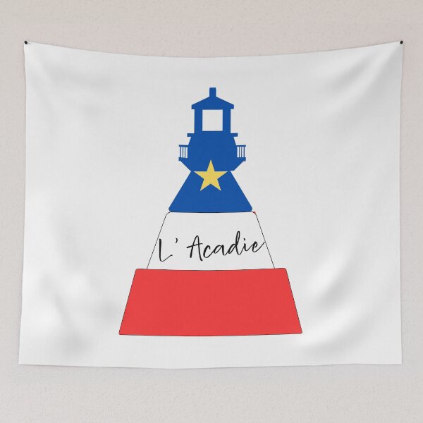 Artikelvorschau, Acadie, akadische Flagge, blau-weiß-roter Leuchtturm entworfen und verkauft von ELOgift.