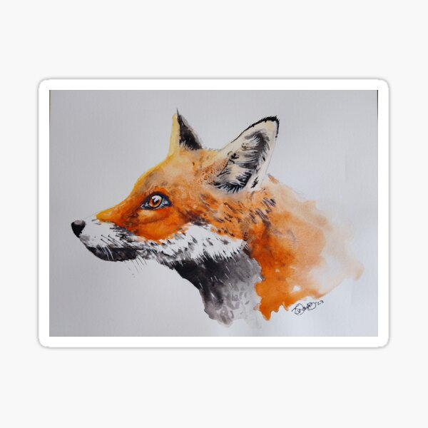 Fox traditional art painting print Sticker