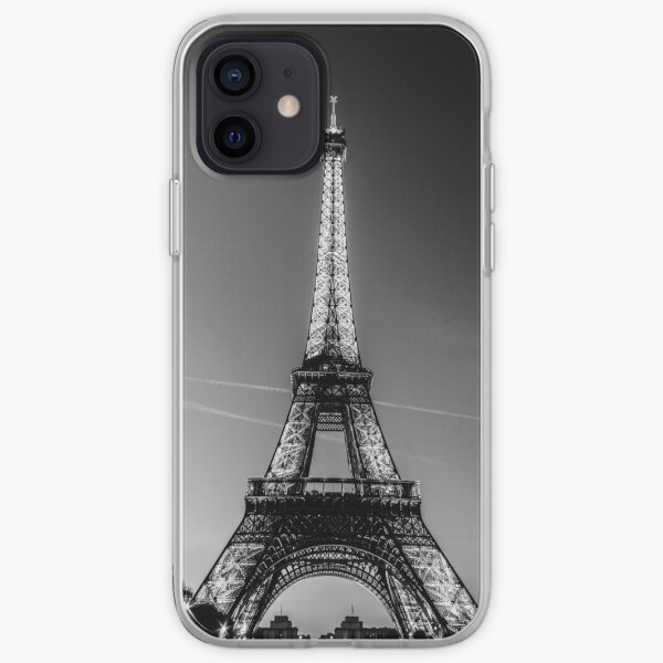 Eiffel Tower and sunset (Black and White) iPhone Soft Case