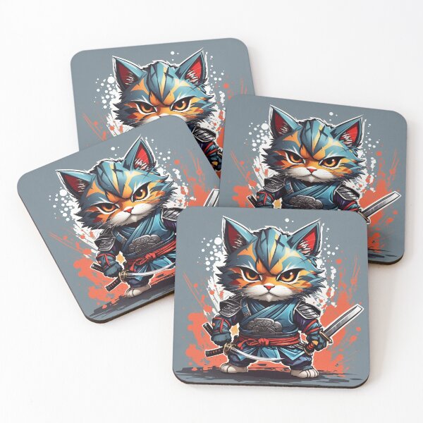 Item preview, Samurai fearless baby cat, grey background designed and sold by DigitalEmporio.