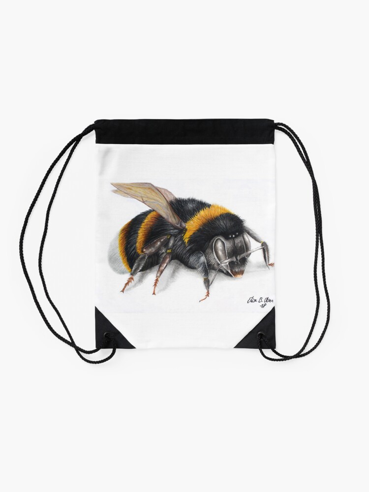 Alternate view of Bumble bee ink drawing Drawstring Bag
