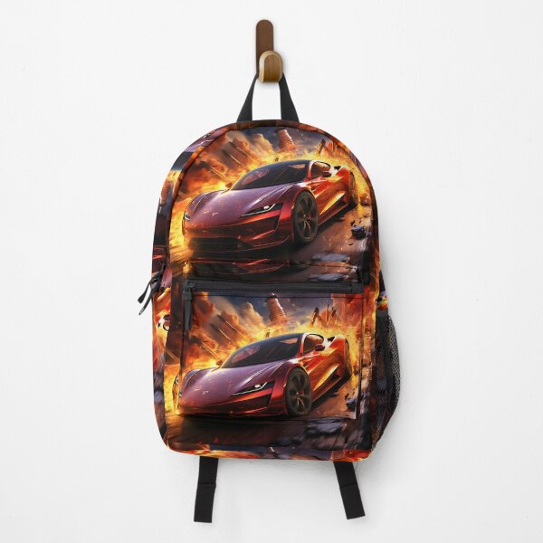 Item preview, An explosive illustration showing a red sports car in flames in the style of futuristic realism designed and sold by AI-Only Creations.