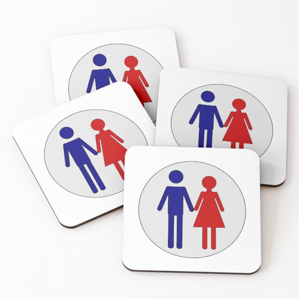 Item preview, Man and Woman, Blue and Red Stencils, on Light Grey Circle with Black Trim designed and sold by AASparksDesigns.
