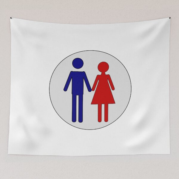 Item preview, Man and Woman, Blue and Red Stencils, on Light Grey Circle with Black Trim designed and sold by AASparksDesigns.