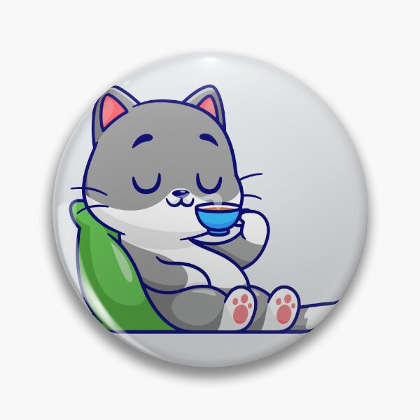 Item preview, "Purrfect Break: Cute Cat on Pillow with Coffee Cartoon Vector Icon" designed and sold by hjian8219.