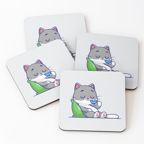 Item preview, "Purrfect Break: Cute Cat on Pillow with Coffee Cartoon Vector Icon" designed and sold by hjian8219.