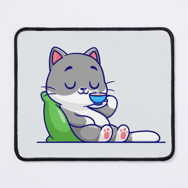 Item preview, "Purrfect Break: Cute Cat on Pillow with Coffee Cartoon Vector Icon" designed and sold by hjian8219.