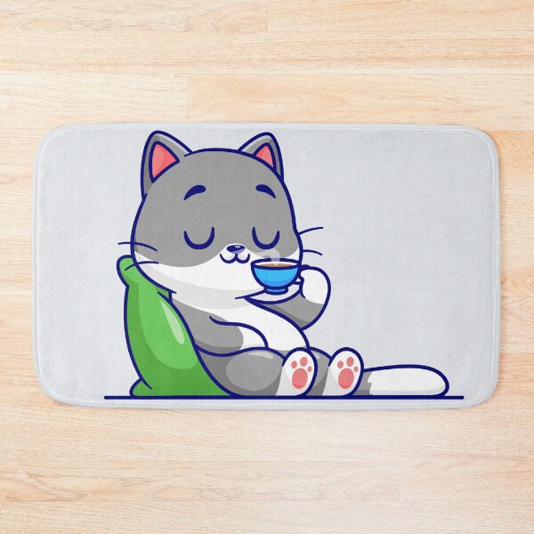 Item preview, "Purrfect Break: Cute Cat on Pillow with Coffee Cartoon Vector Icon" designed and sold by hjian8219.