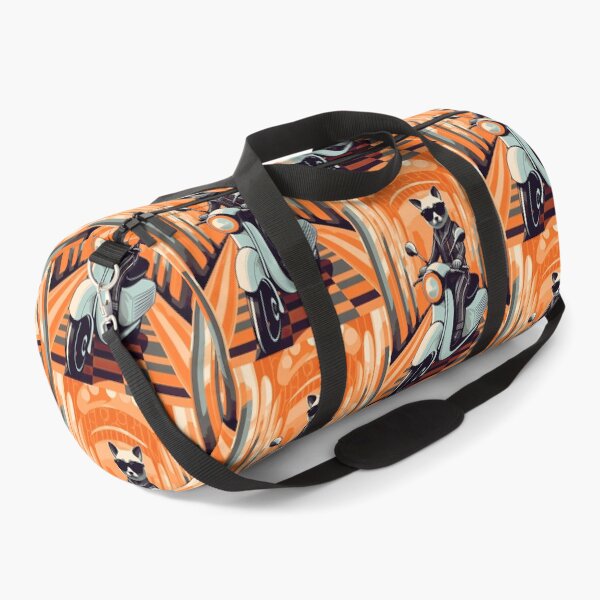 Item preview, A Stylish White Cat riding a White Scooter set Against Orange and Black designed and sold by TheTrendsDesk.