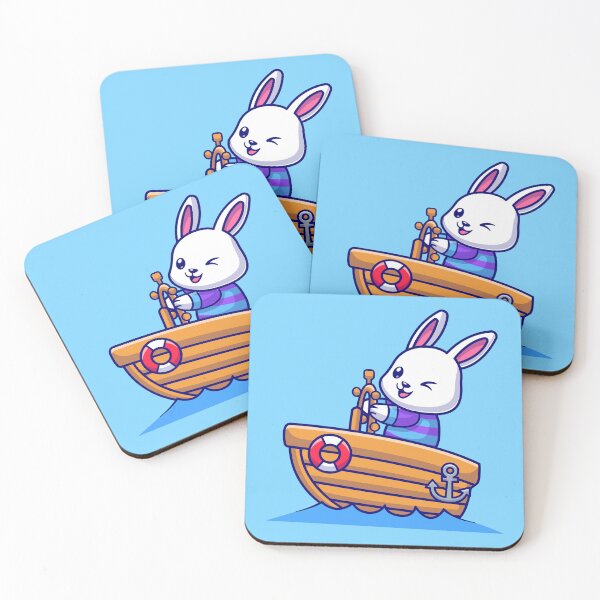 Item preview, Adventurous Bunny: Cute Rabbit Riding Boat Cartoon Vector Icon designed and sold by hjian8219.