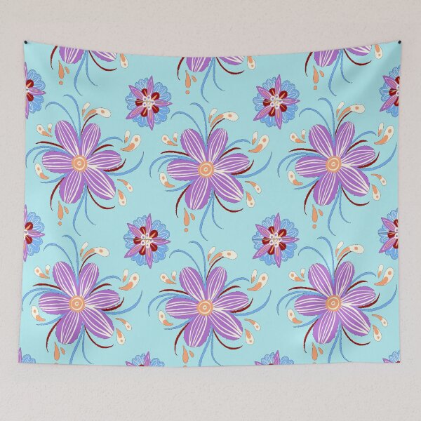 Item preview, Purple Flower Pattern - Light Blue designed and sold by Timeknights.