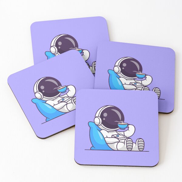 Item preview, Cosmic Comfort: Cute Astronaut on a Pillow with Coffee Cartoon Vector Icon designed and sold by hjian8219.