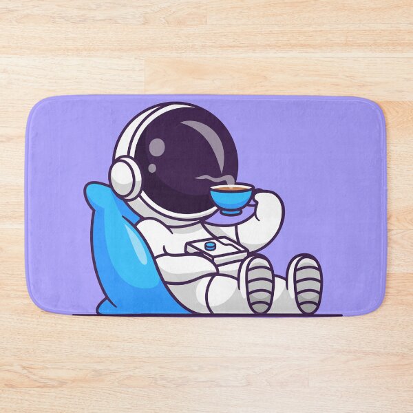 Item preview, Cosmic Comfort: Cute Astronaut on a Pillow with Coffee Cartoon Vector Icon designed and sold by hjian8219.