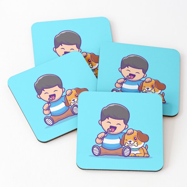 Item preview, Sweet Bonds: Cute Boy with Lollipop and Dog with Bone Cartoon Vector Illustration designed and sold by hjian8219.