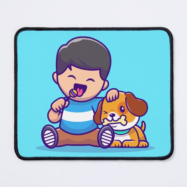 Item preview, Sweet Bonds: Cute Boy with Lollipop and Dog with Bone Cartoon Vector Illustration designed and sold by hjian8219.