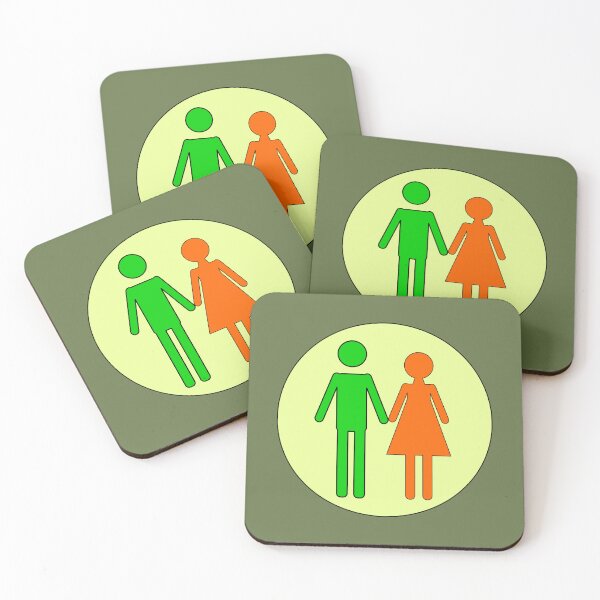Item preview, Man and Woman, Green and Orange Stencils, on Light Lemon Circle with Black Trim designed and sold by AASparksDesigns.