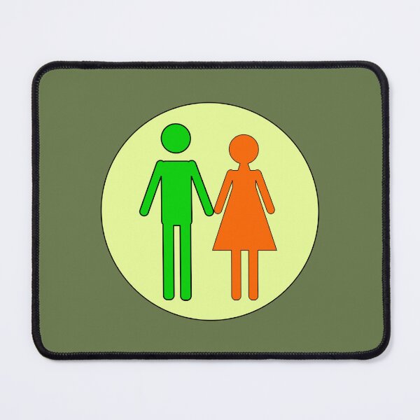 Item preview, Man and Woman, Green and Orange Stencils, on Light Lemon Circle with Black Trim designed and sold by AASparksDesigns.