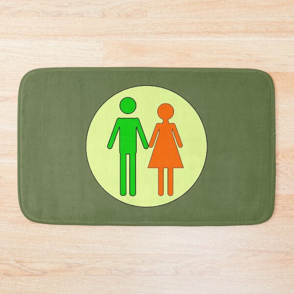 Item preview, Man and Woman, Green and Orange Stencils, on Light Lemon Circle with Black Trim designed and sold by AASparksDesigns.