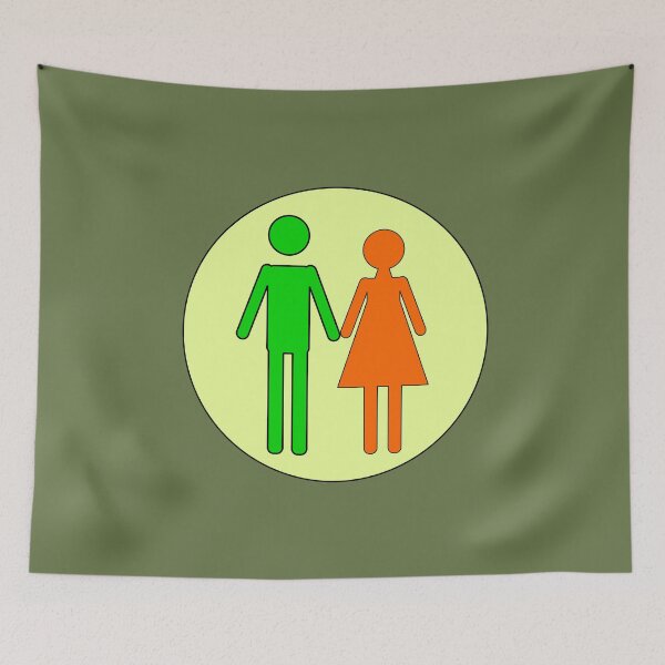 Item preview, Man and Woman, Green and Orange Stencils, on Light Lemon Circle with Black Trim designed and sold by AASparksDesigns.