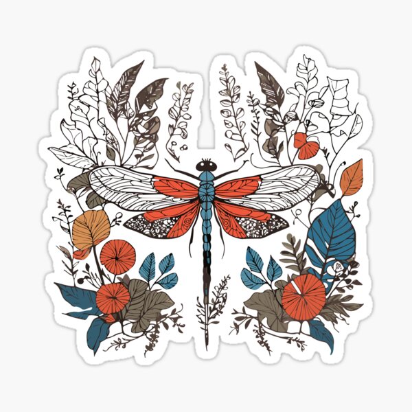 Leaves | Dragonfly | Botanical Entomology Insect Art Sticker
