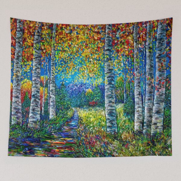 Artikelvorschau, Nocturne Blue Spachtel Aspen Trees – Ein strukturiertes Meisterwerk entworfen und verkauft von Lena Owens at OLena Art..