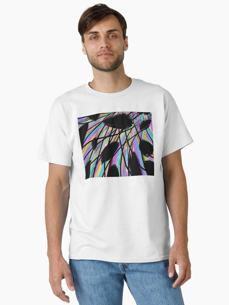 Thumbnail 1 of 7, Classic T-Shirt, Feathered Pastels and Black Abstract Painting designed and sold by OneDayArt.