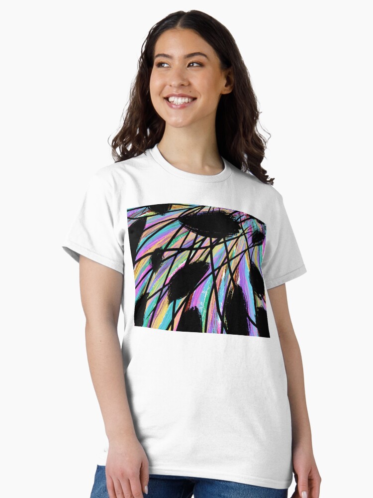 Thumbnail 2 of 7, Classic T-Shirt, Feathered Pastels and Black Abstract Painting designed and sold by OneDayArt.