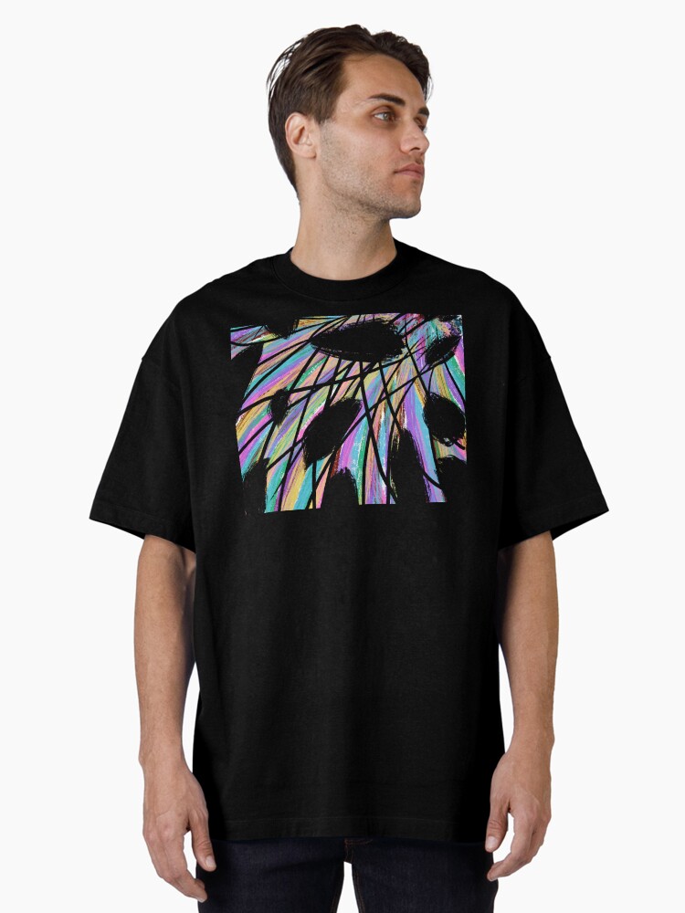 Thumbnail 1 of 7, Oversized T-Shirt, Feathered Pastels and Black Abstract Painting designed and sold by OneDayArt.