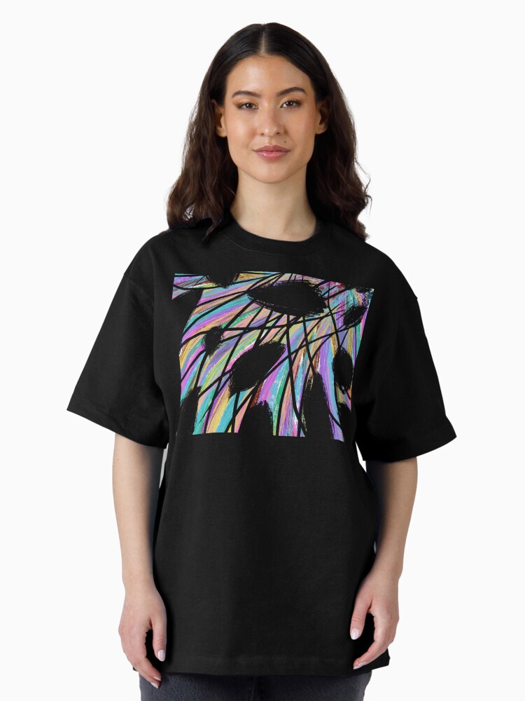 Thumbnail 2 of 7, Oversized T-Shirt, Feathered Pastels and Black Abstract Painting designed and sold by OneDayArt.