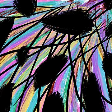 Artwork thumbnail, Feathered Pastels and Black Abstract Painting by OneDayArt
