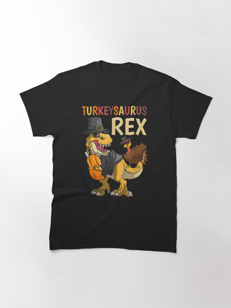 Disover Dinosaur Thanksgiving Day Turkey Saurus T rex Turkey Pilgrim T-Shirt