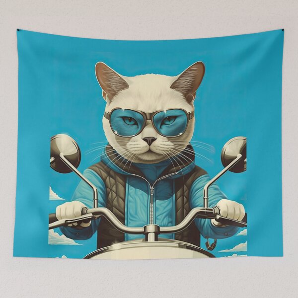 Item preview, A White Cat wearing colored Glasses riding a White Scooter set Against the Sky designed and sold by TheTrendsDesk.