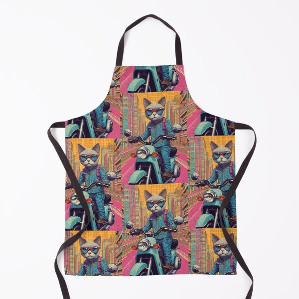 Item preview, A Grey Cat riding a Blue Scooter Scooter Pink and Yellow City designed and sold by TheTrendsDesk.