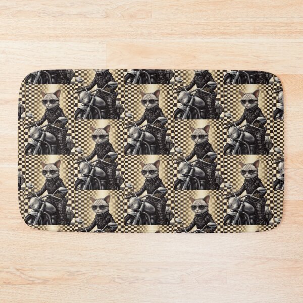 Item preview, A Cat riding a Grey Motorcycle on a checked background designed and sold by TheTrendsDesk.