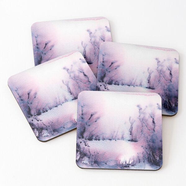 Item preview, Abstract Winter Landscape Moonglow Purple Loose Watercolor Painting designed and sold by Valerie Englehart.