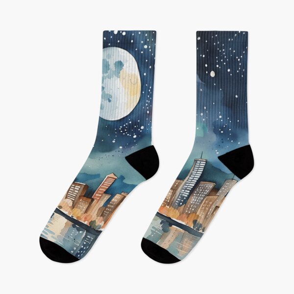 Item preview, Watercolor Cityscape at Night designed and sold by dreamscrape.