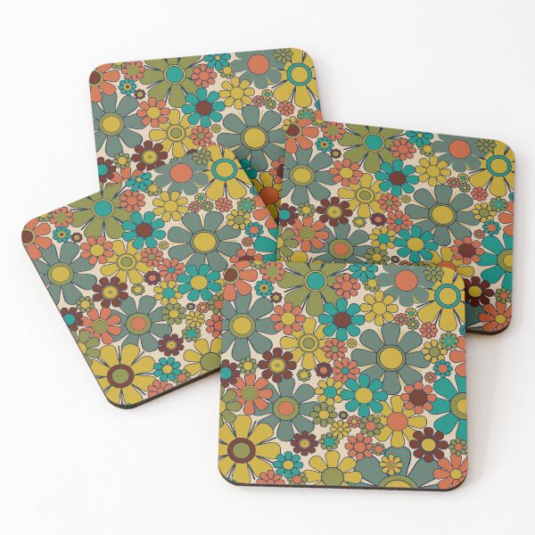 Item preview, Retro Garden Gingham Flowers 70s Floral Pattern in Mid Century Modern Olive Mustard Teal Orange designed and sold by kierkegaard.