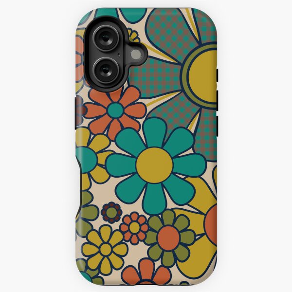 Item preview, Retro Garden Gingham Flowers 70s Floral Pattern 2 in Mid Century Modern Olive Mustard Teal Orange designed and sold by kierkegaard.