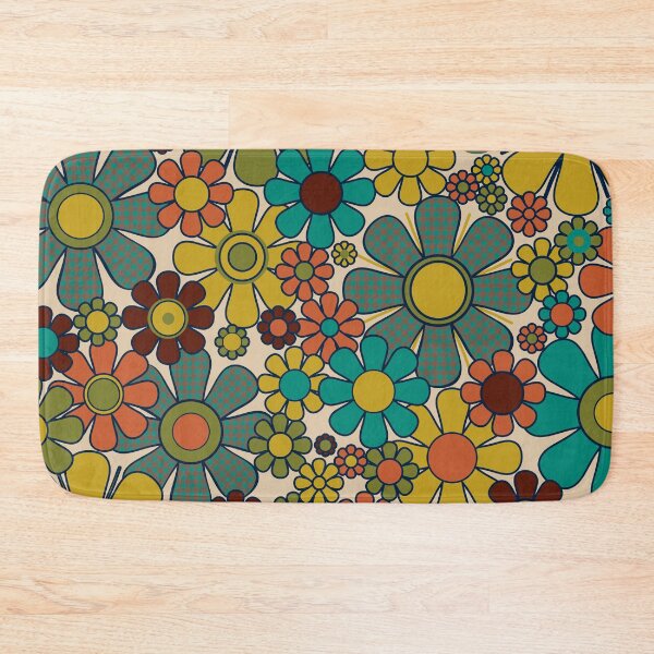 Item preview, Retro Garden Gingham Flowers 70s Floral Pattern 2 in Mid Century Modern Olive Mustard Teal Orange designed and sold by kierkegaard.