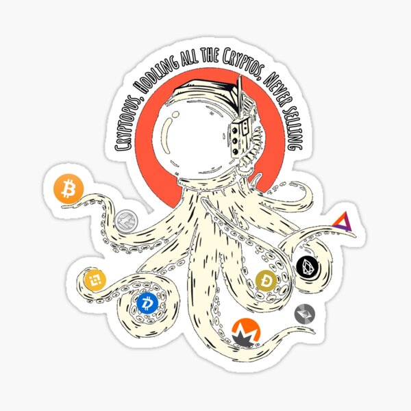 Cryptopus, crypto octopus, hodling all the cryptos Sticker