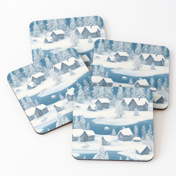 Item preview, Snowy landscape, ice fishing huts designed and sold by CoolPixels.