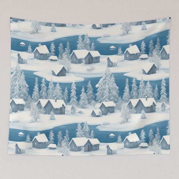Item preview, Snowy landscape, ice fishing huts designed and sold by CoolPixels.
