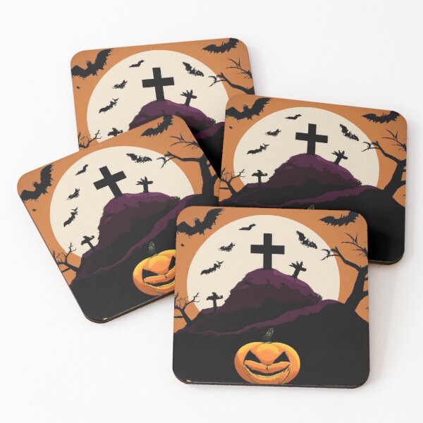 Item preview, Halloween full moon cemetery with bats and pumpkin designed and sold by JackFreestone.