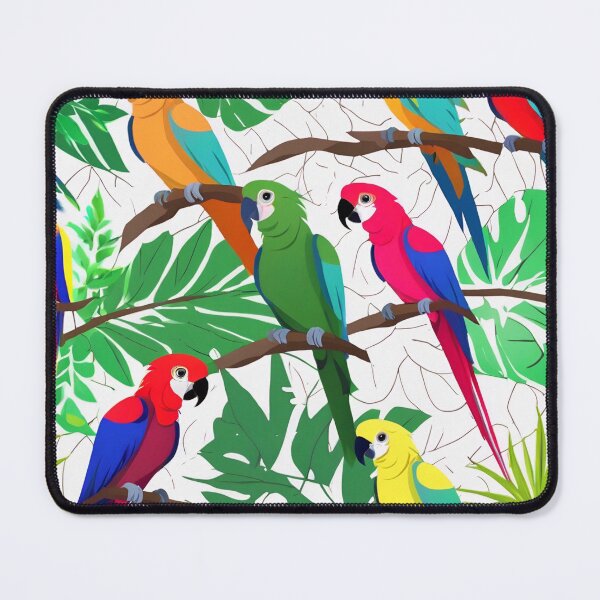 Item preview, parrots colorful perched on branches and leaves designed and sold by PopProArt.