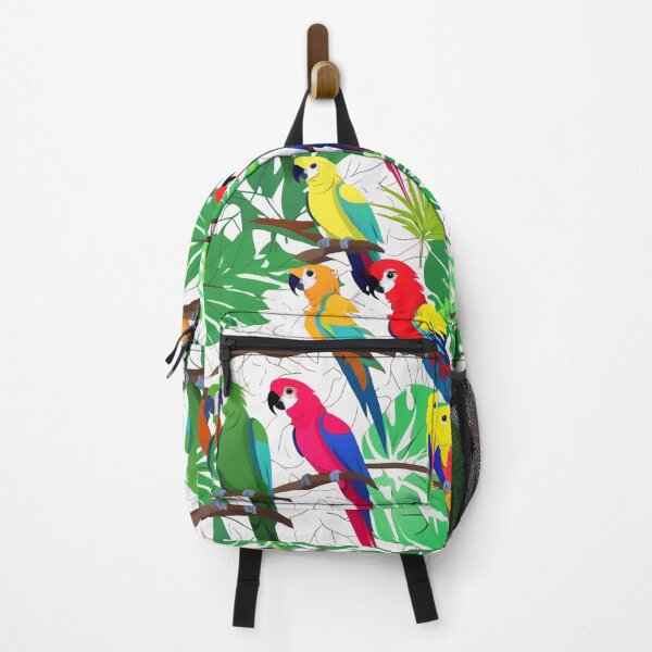 Item preview, parrots colorful perched on branches and leaves designed and sold by PopProArt.