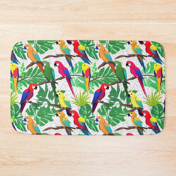 Item preview, parrots colorful perched on branches and leaves designed and sold by PopProArt.